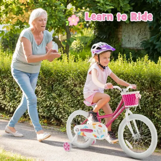 Kids Bicycle 18 Inch Toddler and Kids Bike with Training Wheels for 6-8 Year Old Kids-Pink {6}