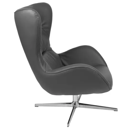 Merrick Lane Olwen Ergonomic High-Back Lounge Chair 360° Swivel Accent Chair Side Chair with 4 Star Alloy Base Gray LeatherSoft {5}