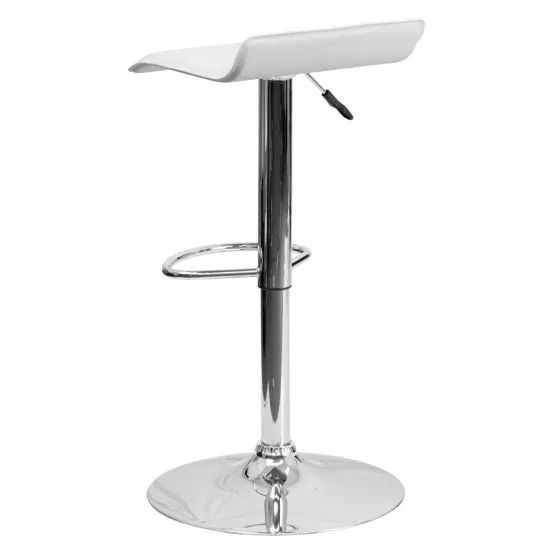 Emma and Oliver Solid Wave Seat Vinyl Adjustable Height Barstool with Chrome Base White {4}