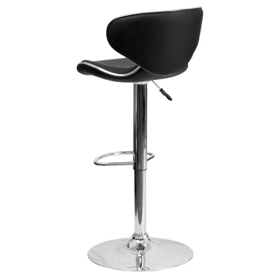 Emma and Oliver 2 Pack Contemporary Cozy Mid-Back Vinyl Adjustable Height Barstool with Chrome Base Black {4}