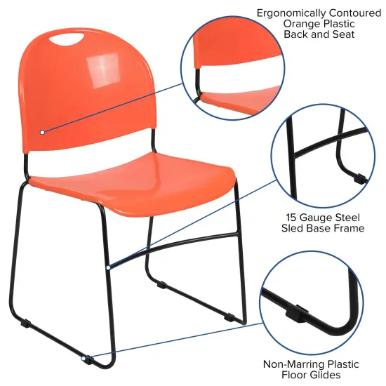 Emma and Oliver Ultra-Compact School Stack Chair - Office Guest Chair/Student Chair OrangePlastic/Black {2}
