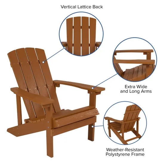 Merrick Lane Riviera Set of 2 Weather Resistant Adirondack Patio Chairs With Vertical Lattice Backs and Comfort Foam Cushions Teak/Cream {2}