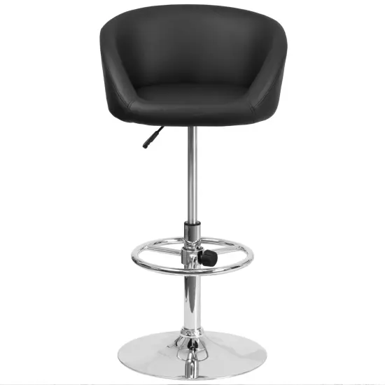 Merrick Lane Valencia Bucket Seat Bar and Dining Stool Modern Stool with 360 Swivel, Adjustable Height and Metal Footrest Black Vinyl {3}