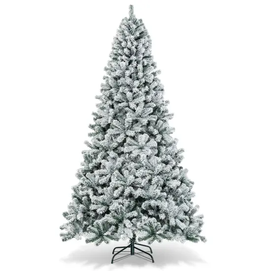 Costway 9ft Snow Flocked Hinged Artificial Christmas Tree Unlit Metal {1}