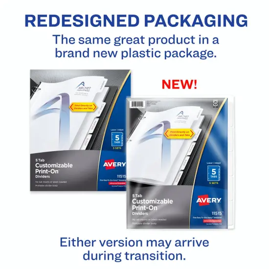 Avery Customizable Print-On Dividers for 3 Ring Binders, 5-Tab Set, 5 Sets (11515) {2}