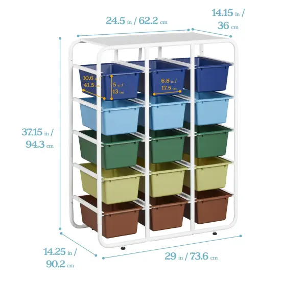 5-Tier Storage Rack with 15 Cubby Bins 5x3, Multipurpose Organization Earthtone {2}