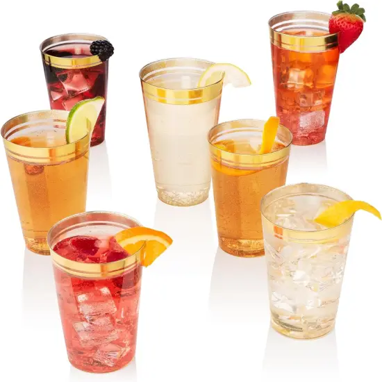 100 Premium 14oz Clear Glitter Gold Rim Plastic Cups {2}