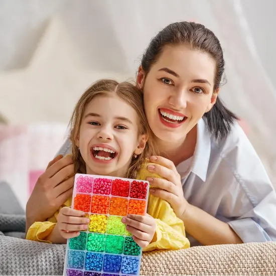 2880 Pieces Pony Beads Kit, Kandi Beads for Hair, Rainbow Beads Plastic Bead for Craft 6 x 9mm 24 Colors 4 Styles Large Hole Beads Set for Bracelets Jewelry Making {6}