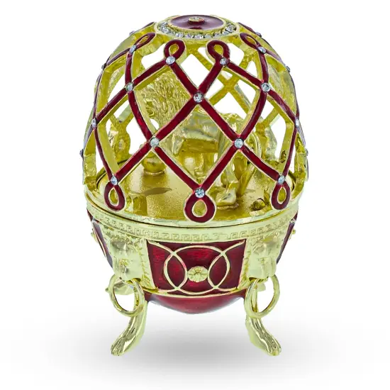 Golden Lion in the Jeweled Cage Egg Figurine {4}