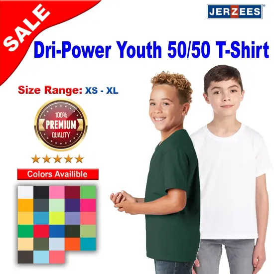JERZEES&reg; Dri Power Youth 50/50 Poly Cotton Crewneck Short Sleeve T-Shirt Columbia blue {2}