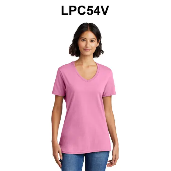 Port & Company&reg; Ladies Core Cotton V-Neck Short Sleeve T-Shirt Coral {3}