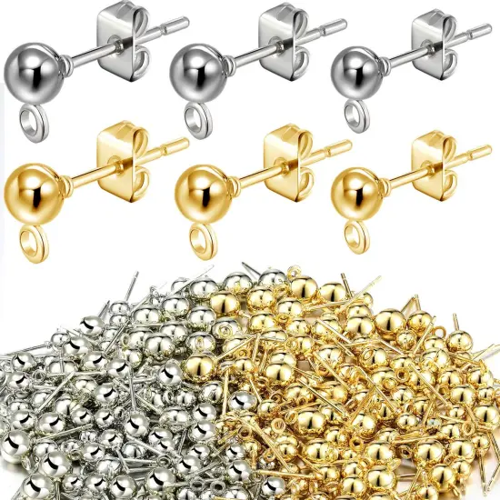 180 PCS Ball Post Earring Stud with 200 Pieces Butterfly Ear Back Earrings with Loop for DIY Jewelry Making Findings, 4 mm 5 mm 6 mm (Silver, Gold) {2}