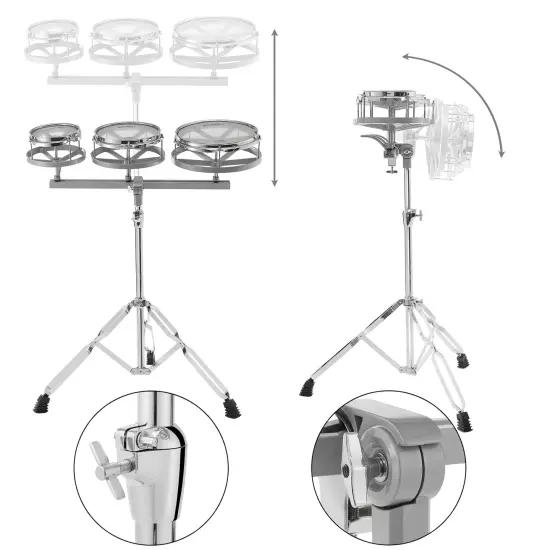 Ashthorpe Roto Tom Drum Set with Stand - 6", 8", 10" Toms with Remo Heads {4}