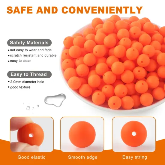 150 Pieces 15mm Silicone Beads, Silicone Beads for Keychain Making Bulk Silicone Beads for Bracelet Making Necklace Making and Round Silicone Beads for Pens(Orange) {5}