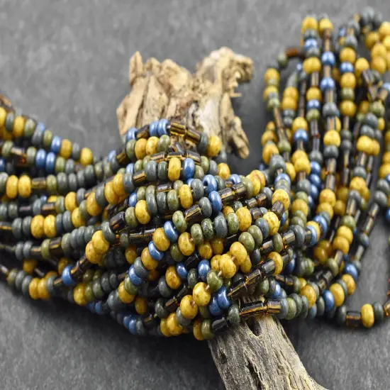 4/0 Aged Winterfell Striped Picasso Seed Bead Tube Mix (19" Strand) {3}