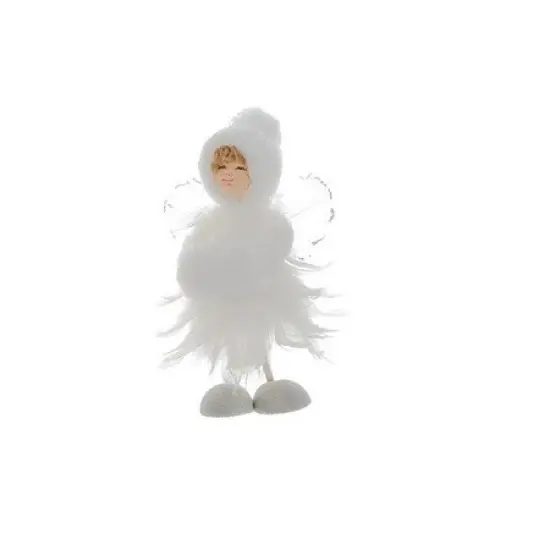 Allstate 7" Ice Palace Vintage-Style White Glittered Feather Fairy with Muff Christmas Table Top Decoration {1}