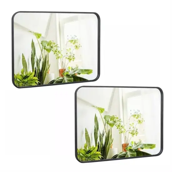 2PCS 22" x 30" Wall-Mounted Wall Rectangular Wall Mirror Metal Frame Bathroom {4}