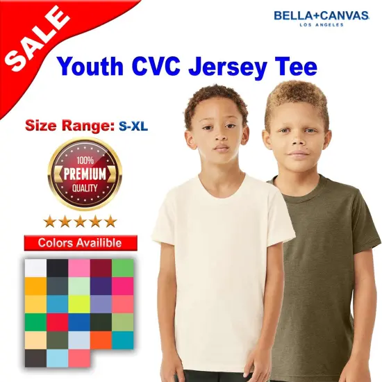 BELLA + CANVAS&reg; Youth CVC Jersey Crew Neck Tee - 3001YCVC Heather clumbia blue {3}