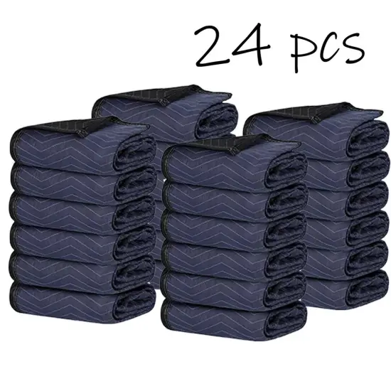 80"x72" Furniture 24 Moving Blankets Protective Shipping Packing Pads Blue/Black {3}