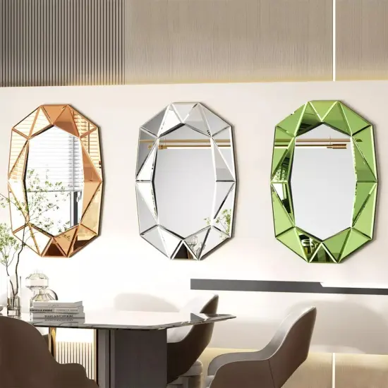 Wisfor Modern Wall Bathroom Mirror w/ Beveled Edge Frame Geometric Mirror Silver {4}