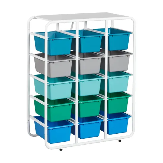 5-Tier Storage Rack with 15 Cubby Bins 5x3, Multipurpose Organization Contemporary {1}