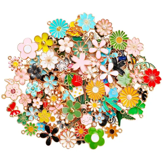 120 Pieces Spring Summer Floral Themed Charms, Flower Charms for Jewelry Making, Assorted Gold Enamel Charm Pendants for DIY Necklace Bracelet Earrings Supplies Gifts for Mom Women Girls {2}