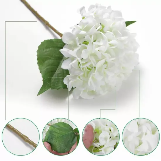 5 Pcs Artificial Silk Hydrangea Flowers 18'' White Bouquet {6}