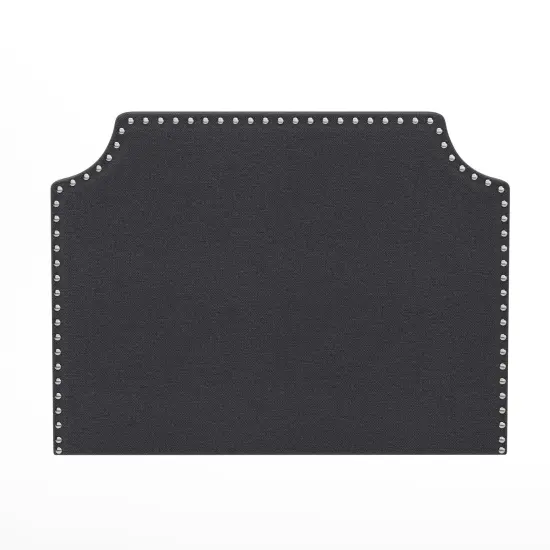 Merrick Lane Ribas Contoured Faux Leather Headboard with Studded Upholstery, Dual Hanging Options, Charging Station with 2 Outlets, USB Port, USB-C Port Gray Linen {6}