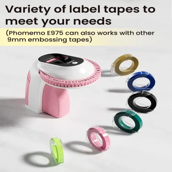 Embossing Label Maker Machine with 6 Tapes, 3D Vintage Embossed Label Maker Writer, Handheld Old School Label Maker with 6 Rolls Embossing Tapes for Office Home Organization and DIY -Pink {1}