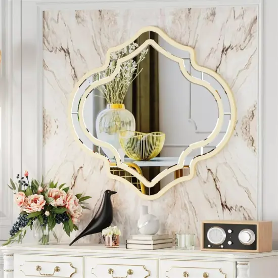 Wisfor Large Beveled Decorative Mirror Wall Bathroom Mirror w/ Gold Frame {4}