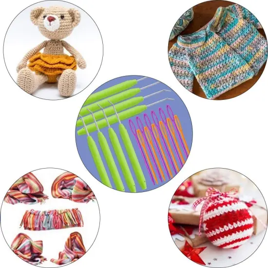 Loom Knit Hook Set, Crochet Needle Hook Kit, 8 Pcs Green Knitting Loom Hooks with 12 Pcs Colorful Plastic Sewing Needles for Knitting Looms Knitting Boards {6}