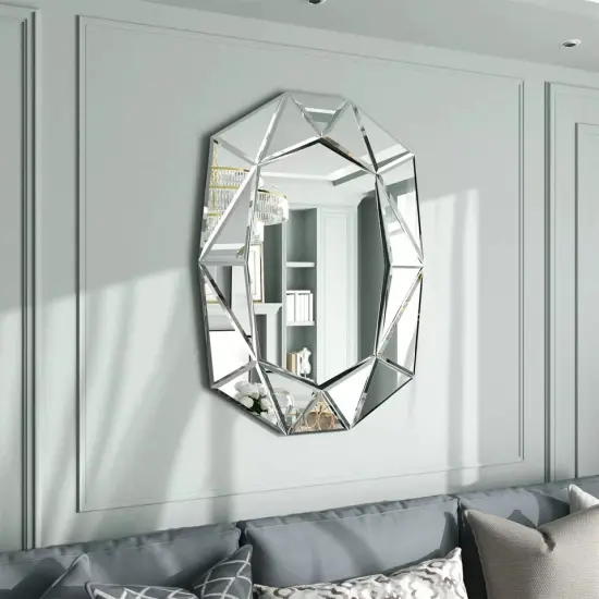 Wisfor Modern Wall Bathroom Mirror w/ Beveled Edge Frame Geometric Mirror Tawny brown {6}