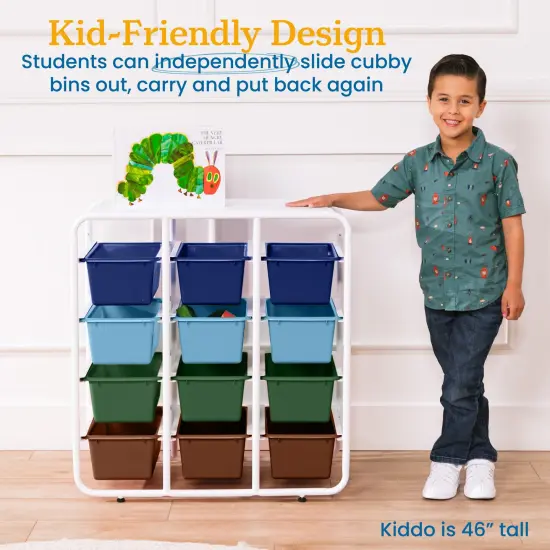 4-Tier Storage Rack with 12 Cubby Bins 4x3, Multipurpose Organization Earthtone {4}