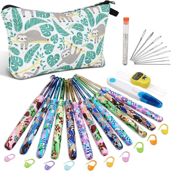 Warm Crochet Hooks for Grandmother, Art Aluminum Soft Grip Crochet Needles for Crocheting, Knitting Hook for Crochet Yarn Craft - Premium Knitting & Crochet Supplies Green Forest {1}