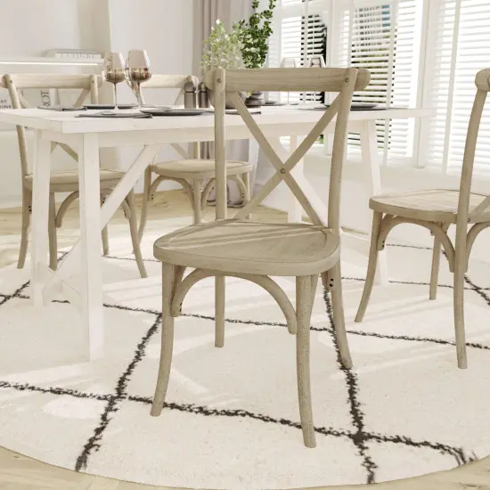 Emma and Oliver Hensler Set of 2 Weather-Resistant Wood Look Stackable Resin Cross Back Chairs for Indoor/Outdoor Use Light Oak {3}