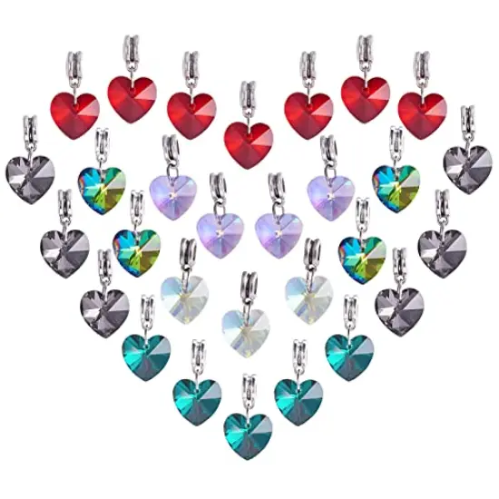 30 Pieces 6 Colors Heart Glass Charms Faceted Heart Pendants Valentine Charms Crystal Dangle Charms with Bail Hanger Large Hole Beads for Wedding Mother Necklace Bracelets Making, Hole: 5mm {2}