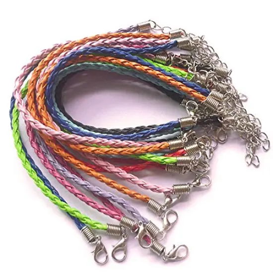 50 Pieces Mixed Color Leather Lace Plaited Bracelet Cords DIY Jewelry Making Handicrafts Braided Ropes with Lobster Clasps Extended Chain for Wrist Charms Bracelets Jewelry Making {2}