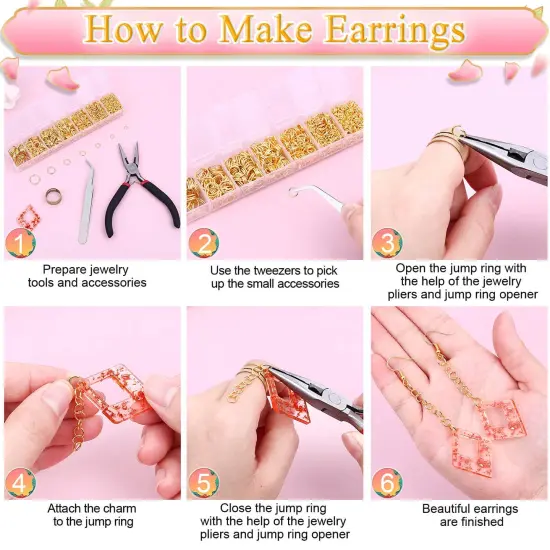 1500 Pieces Gold Jump Rings for Jewelry Making, Jewelry Necklace Repair Kit with Jewelry Making Supplies and Jewelry Pliers for Bangle Charms, Earrings and Nail Piercing {5}