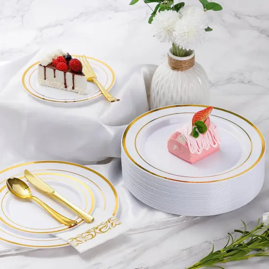 700 Piece Gold Disposable Dinnerware Set for 100 Guests {3}