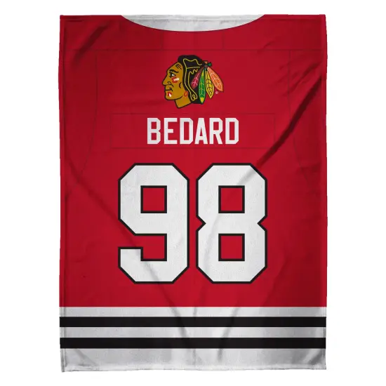 Sleep Squad Chicago Blackhawks Connor Bedard 60&rdquo; x 80&rdquo; Raschel Plush Blanket {3}