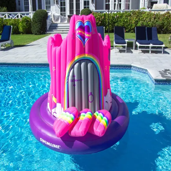 Swimline Unicorn Castle Inflatable Island Swimming Pool Float 82" Pink {4}