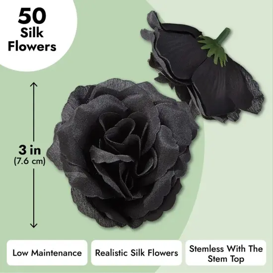 50 Pack Stemless Artificial Silk Roses Black {3}