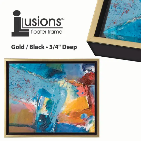 Creative Mark Illusions Floater Canvas Frame, Black and Gold, 3/4 in - Ideal for Galleries, Artists & Professionals, Frames for Canvas Paintings, Complete Hanging Hardware {4}