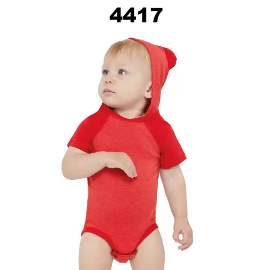 Rabbit Skins&reg; Fine Jersey Infant Short Sleeve Raglan Bodysuit with Hood & Ears Granite Heather {4}