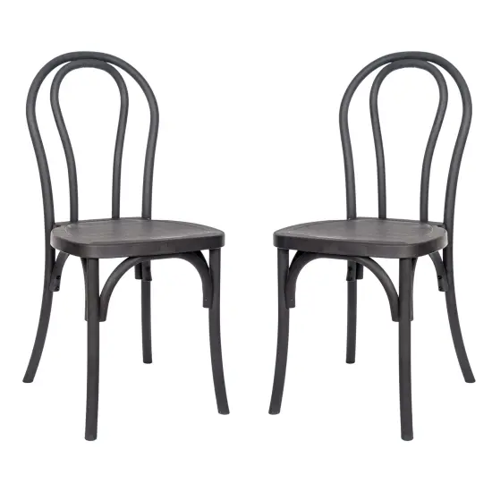 Emma and Oliver Hensler Set of 2 Weather-Resistant Wood Look Stackable Resin Thonet Chairs for Indoor/Outdoor Use Black {2}