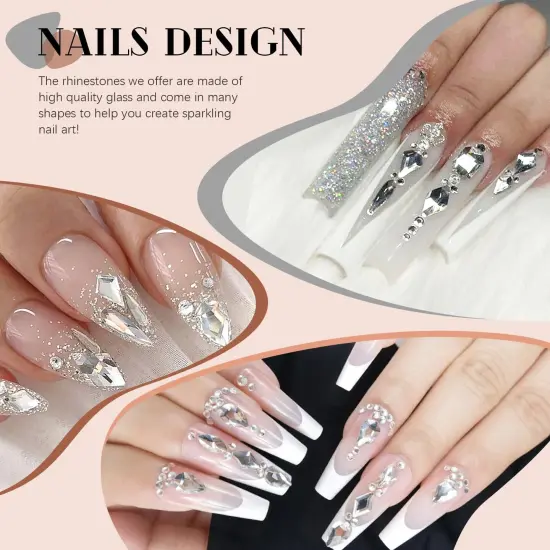 2630 Pieces Clear Glass Nail Rhinestones 120 Pieces Multi Shapes Flatback Gems Crystal + 2510Pcs 1.5-4mm Round Beads with Rhinestones Glue Gel, Manicure Diomand Jewelry Gemstones for Nail Design Makeup {5}