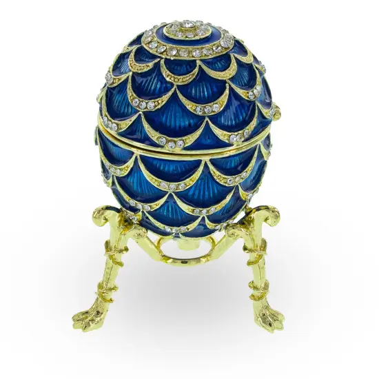 Blue Enamel Pinecone Royal Inspired Imperial Easter Egg with Clock {6}