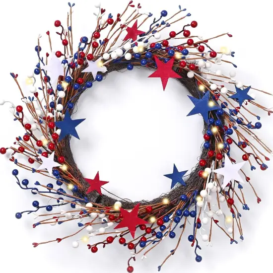20" Patriotic Wreath with Lights {1}