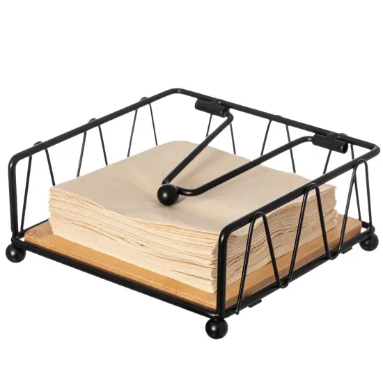 Flat Metal Square Napkin Holder with Weighted Arm and a Wooden Tray Perfect for Adorning Dining Table, Kitchen Countertop and Napkin Holder for Bathroom also Good for Outdoor Table at Restaurant {1}