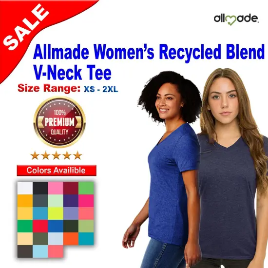 Allmade&reg; Women&rsquo;s Recycled Blend Short Sleeve V-Neck Tee Reclaimed red heathe {2}